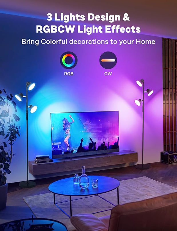 RGBCW Floor Lamp, 36W Bright Color Changing Lamp, Modern Stepless Dimmable LED RGB Floor Lamp with Remote & Touch Control, Standing Lamp for Living Room, Game Room, Bedroom - LeafyLoom