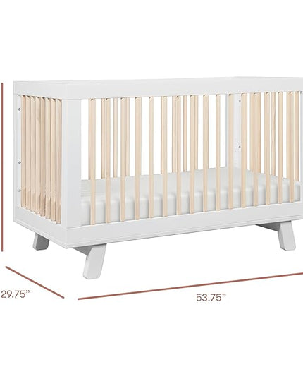 Babyletto Hudson 3-in-1 Convertible Crib with Toddler Bed Conversion Kit in White and Washed Natural, Greenguard Gold Certified - LeafyLoom