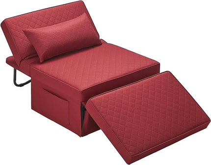 Sofa Bed, 4 in 1 Multi-Function Folding Ottoman Breathable Linen Couch Bed with Adjustable Backrest Modern Convertible Chair for Living Room Apartment Office,Squared-Linen Red - LeafyLoom