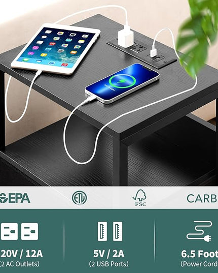 Yoobure Nightstand with Charging Station, Small Night Stand with Fabric Drawers and Storage Shelf for Bedrooms, Nightstands for Small Spaces, Bedside Table with USB Ports & Outlets Bed Side Table - LeafyLoom
