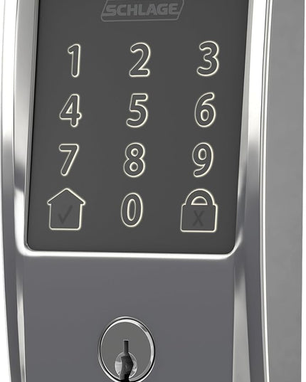 Schlage Encode Smart WiFi Deadbolt with Century Trim In Bright Chrome SchlageLockCompany