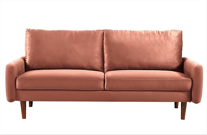 US Pride Furniture Kent Modern Velvet Sofa, Comfortable 3 Seater Couch for Living Rooms and Small Spaces, Ideal Studio Apartment Furniture with Sleek Design, Rose - LeafyLoom
