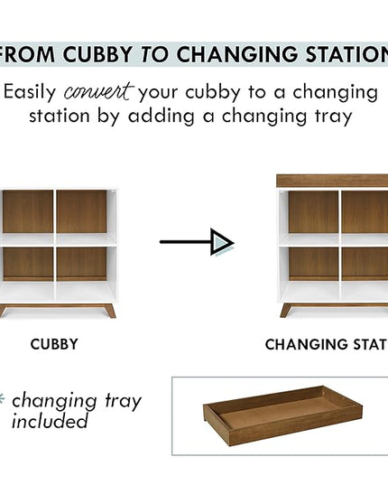 DaVinci Otto Convertible Changing Table and Cubby Bookcase in White and Walnut - LeafyLoom