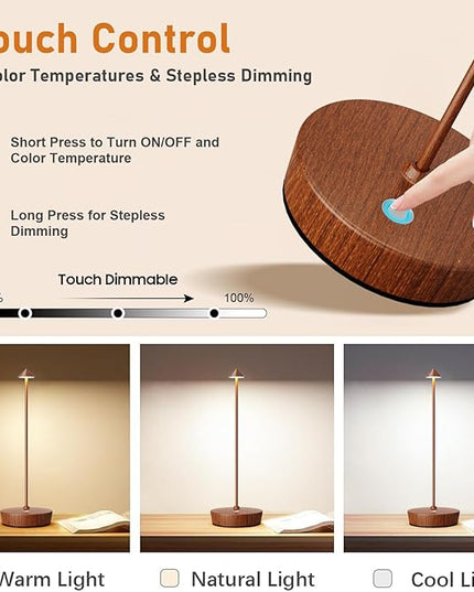 Set of 2 Rechargeable Cordless Table Lamp,6000mAh LED Battery Operated Desk Lamp Touch 3 Color Dimming Portable Outdoor Waterproof Table Light for Patio/Restaurant/Dining/Home (Grain) - LeafyLoom