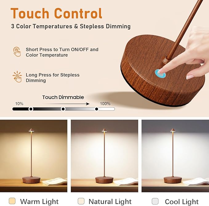 Set of 2 Rechargeable Cordless Table Lamp,6000mAh LED Battery Operated Desk Lamp Touch 3 Color Dimming Portable Outdoor Waterproof Table Light for Patio/Restaurant/Dining/Home (Grain) - LeafyLoom