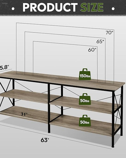 WLIVE TV Stand up to 70 Inch TV, 63" Entertainment Center, TV Media Console with 3-Tier Storage Shelves for Living Room and Bedroom, Greige - LeafyLoom