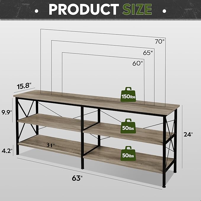 WLIVE TV Stand up to 70 Inch TV, 63" Entertainment Center, TV Media Console with 3-Tier Storage Shelves for Living Room and Bedroom, Greige - LeafyLoom