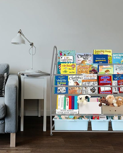 aboxoo Metal Kids Bookshelf Grey Toy Chests & Organizers Large Freestanding for Children Toy Chests & OrganizersRoom 25 in Toy Organizer Large Stable Bookcase Bookstore Library Bed Living Room - LeafyLoom