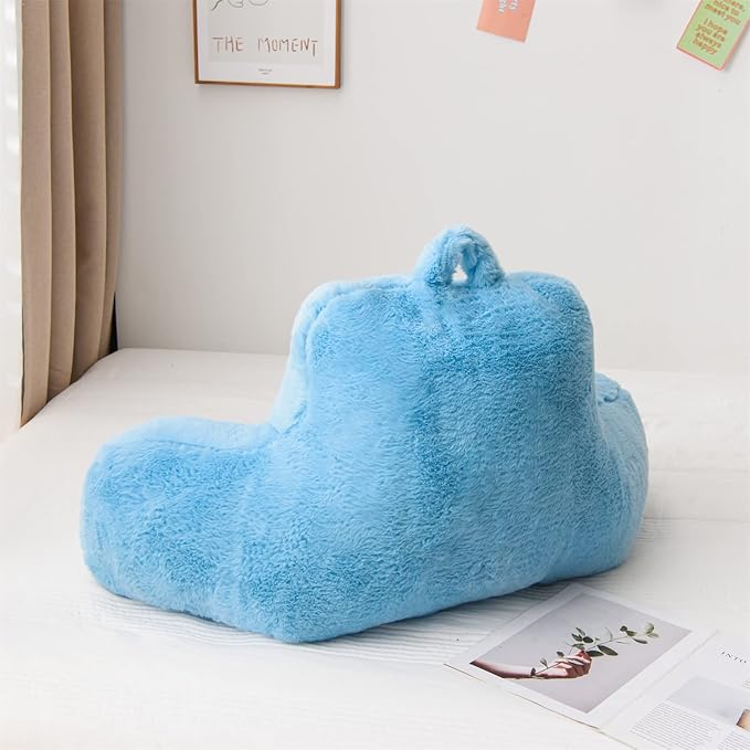 A Nice Night Faux Fur Reading Pillow Bed Wedge Large Adult Children Backrest with Arms Back Support for Sitting Up in Bed/Couch for Bedrest,BabyBlue - LeafyLoom