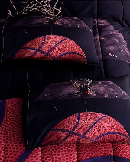 Btargot Basketball Comforter Sets Full for Boys Teens,3D Sports Basketball Bedding,Soft Microfiber Reversible Quilt with 3 Matching Pillow Shams - LeafyLoom