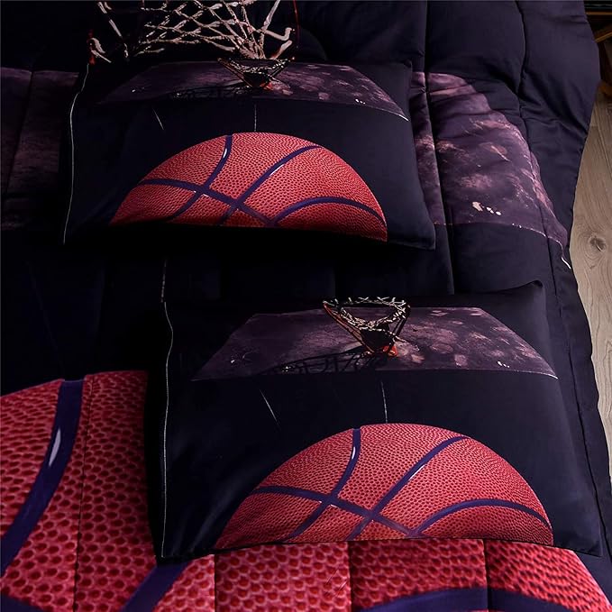 Btargot Basketball Comforter Sets Full for Boys Teens,3D Sports Basketball Bedding,Soft Microfiber Reversible Quilt with 3 Matching Pillow Shams - LeafyLoom