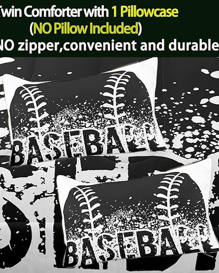 Bodhi Black and White Comforter Set,Sports Bedding Set for Boys Kids,Boys Baseball Bedding Full Size,Kids Comforter Set with Pillowcases,Teen Boys Bedding Set Full Size - LeafyLoom