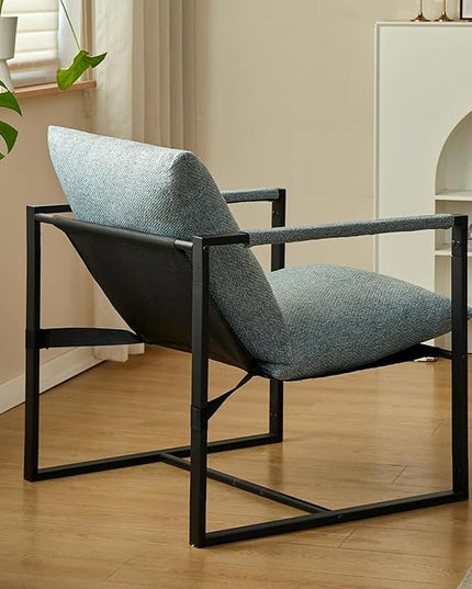 Wimarsbon Modern Accent Chair, Mid Century Sitting Chair with Sponge Cushion, Comfy and Sturdy Lounge Chair with Metal Leg for Bedroom, Living Room, Office,Easy Assembly (Linen - Aqua) - LeafyLoom