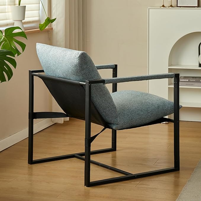 Wimarsbon Modern Accent Chair, Mid Century Sitting Chair with Sponge Cushion, Comfy and Sturdy Lounge Chair with Metal Leg for Bedroom, Living Room, Office,Easy Assembly (Linen - Aqua) - LeafyLoom