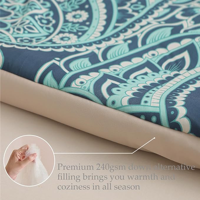 Whale Flotilla King Comforter Set, Soft Reversible Turquoise Bedding Comforter Set with Pailsey Pattern, 1 Micoriber Printed Comforter and 2 Pillow Shams, 3 Pieces - LeafyLoom