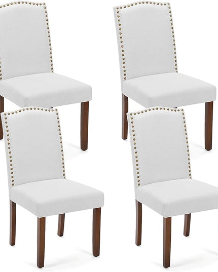 DUMOS Dining Chairs Set of 4, Fabric Dining Room Chairs, Upholstered Parsons Chairs with Nailhead Trim & Wood Legs, Kitchen Side Chair for Dining Living Room,Bedroom - Grey - LeafyLoom
