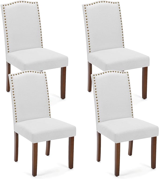 DUMOS Dining Chairs Set of 4, Fabric Dining Room Chairs, Upholstered Parsons Chairs with Nailhead Trim & Wood Legs, Kitchen Side Chair for Dining Living Room,Bedroom - Grey - LeafyLoom