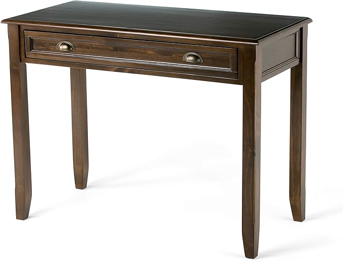SIMPLIHOME Burlington SOLID WOOD 42 inch Wide Home Office Desk, Writing Table, Workstation, Study Table Furniture in Mahogany Brown with 1 Drawer - LeafyLoom