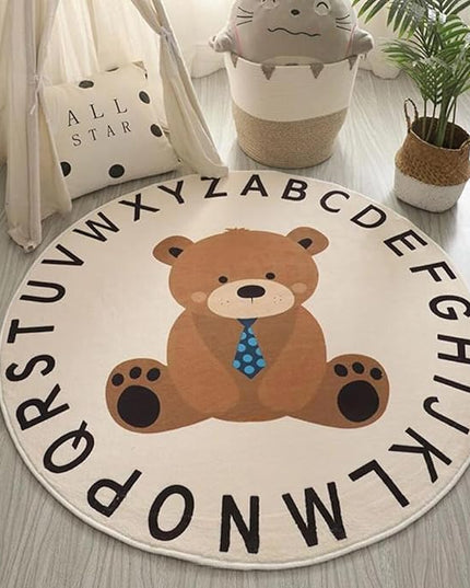 ABC Round Rug for Kids Warm and Soft Alphabet Nursery Animal Area Rugs Fun Rugs for Play Rooms Non-Slip Mats Crawling Mats Decorative Rugs for Bedrooms Living Rooms (Bear, 39in) - LeafyLoom