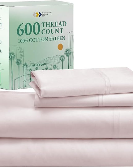 California Design Den - Luxury Full Size Sheet Set - 100% Cotton, 600 Thread Count Deep Pocket Full Size Bed Sheets, Cooling Hotel-Quality Sheets with Sateen Weave - Blush Pink - LeafyLoom
