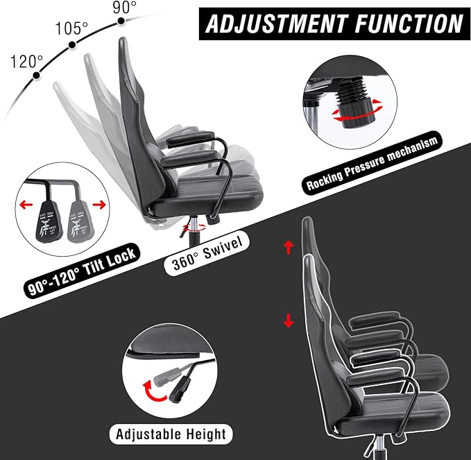 Executive Office Chair, Home Office Desk Chair, High Back PU Leather Desk Chair, 360° Swivel Computer Chair, Height Adjustable Tilt Vanity Task Chair for Office, Reading Meeting Room - LeafyLoom