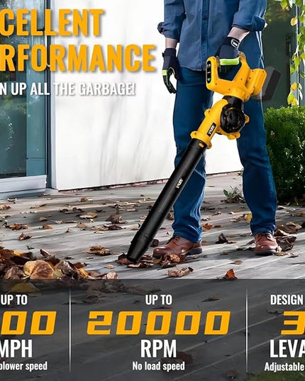 Leaf Blower, Cordless Leaf Blower for De-Walt 20V Battery, 3 Speed Modes Up to 200MPH, 270° Rotatable Electric Leaf Blower with 4 Blowing Nozzles for Lawn Care and Yard(Battery Not Included) - LeafyLoom