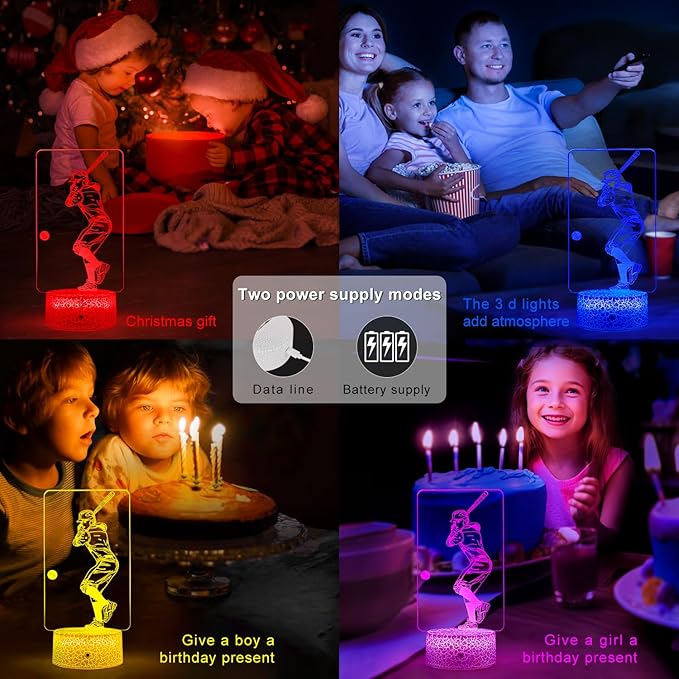 Baseball Light,Baseball Bedside Lamp 7 Colors Change + Remote Control with Timer Night Light Optical Illusion Lamps for Gift Ideas for Boys or Kids - LeafyLoom