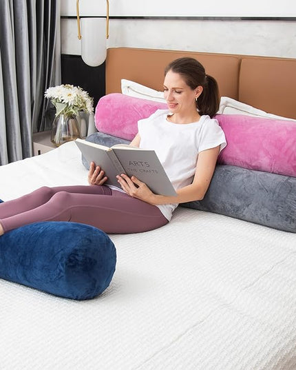 Body Pillow, Memory Foam Round Body Pillows for Adults, Firm Long Bolster Pillow for Bed, Cylinder Tube Roll Pillow with Velvet Cover, 47x7.87 Inches, Grey - LeafyLoom