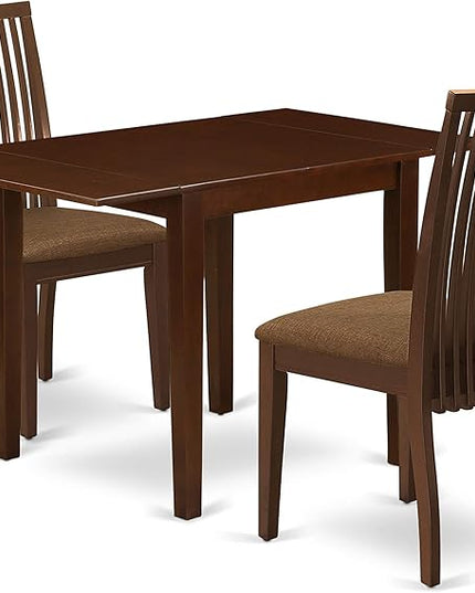 East West Furniture NDIP3-MAH-C Norden 3 Piece Set Contains a Rectangle Dining Room Table with Dropleaf and 2 Linen Fabric Upholstered Chairs, 30x48 Inch, Mahogany - LeafyLoom