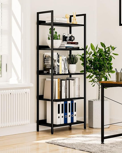 NUMENN Bookshelf, 5 Tier Bookshelves, Home Office Bookcase Shelf Storage Organizer, Free Standing Storage Shelving Unit for Bedroom, Living Room and Home Office, Black - LeafyLoom