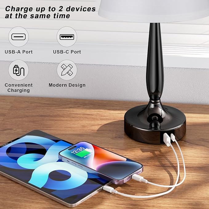 Kakanuo Touch Bedside Lamp for Bedroom with USB C Port, Small Touch Table Lamp with 2 USB Charging Ports, 3 Way Dimmable Nightstand Lamp for Living Room and Office - White (LED Bulb Included) - LeafyLoom