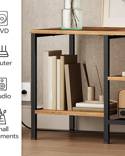 HOOBRO TV Stand with Power Outlets to 65 Inches, TV Console Table with Open Storage Shelves, Industrial Media Entertainment Center for Living Room Bedroom, Rustic Brown and Black BF40DS01 - LeafyLoom