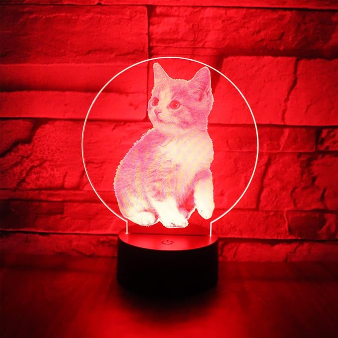 Cat Lamp 3D Optical Illusion Night Light Table Light 7 Colors Changing Touch Control Gift for Christmas Birthday Valentine's Day Kids Children Girl and Boy - LeafyLoom