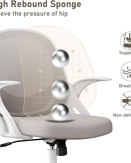 Home Office Chair Work Desk Chair Comfort Ergonomic Swivel Computer Chair, Breathable Mesh Desk Chair, Lumbar Support Task Chair with Wheels and Flip-up Arms and Adjustable Height - LeafyLoom