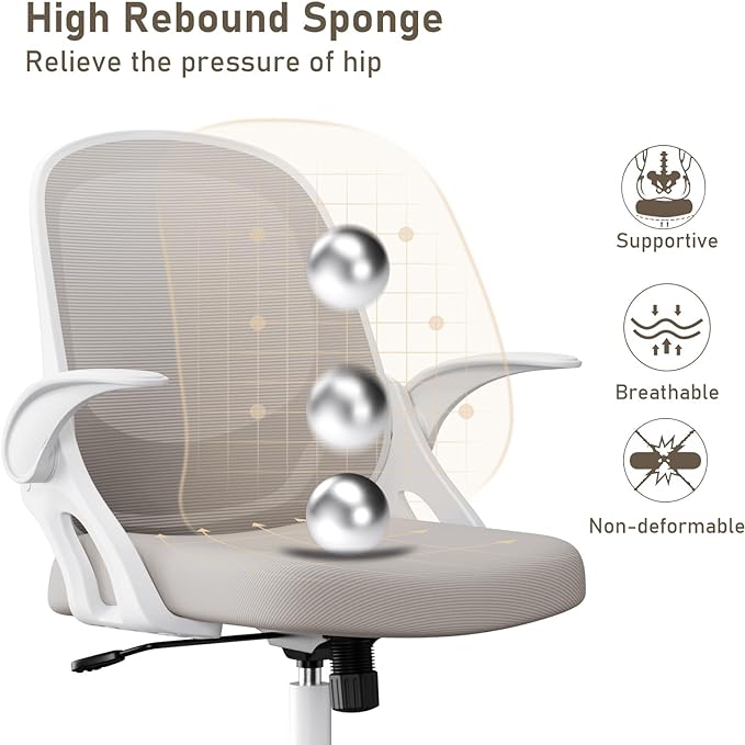 Home Office Chair Work Desk Chair Comfort Ergonomic Swivel Computer Chair, Breathable Mesh Desk Chair, Lumbar Support Task Chair with Wheels and Flip-up Arms and Adjustable Height - LeafyLoom