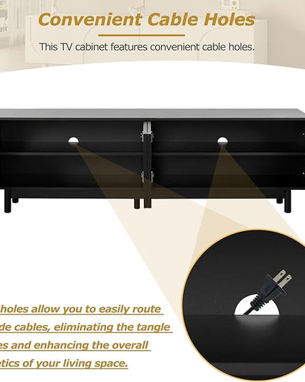 Merax Graceful TV Stand with Arch Cabinets for Televisions Up to 78'', Minimalist Entertainment Center with Solid Wood Legs and Adjustable Shelves, Practical Media Console for Living Room, Black - LeafyLoom