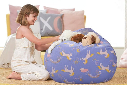 Aubliss Stuffed Animal Bean Bag Storage Chair (Light Blue Unicorn, Large (38'')) - LeafyLoom
