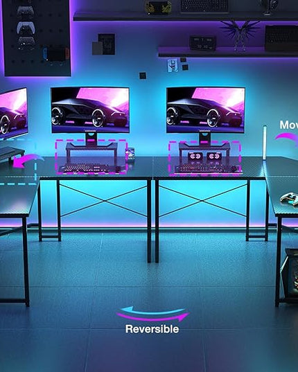 Casaottima L Shaped Gaming Desk with Monitor Stand, Corner Desk Gaming Table for Home Office, Computer Desk Sturdy Writing Workstation for Small Space, 51 inch, Carbon Fiber Surface, Black - LeafyLoom
