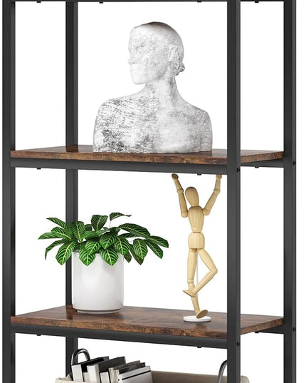 4-tier Arched Bookshelf, Tall Open Bookcase Storage Shelves, Wood Metal Freestanding Display Rack Tall Shelving Unit for Home Office, Bedroom, Living Room, Rustic Brown - LeafyLoom