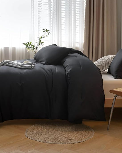 ROSGONIA Black Comforter Set Queen, 3pcs(1 Boho Black Comforter & 2 Pillowcases) All Season Bedding Lightweight Bedspread Blanket Quilt Bed Set - LeafyLoom
