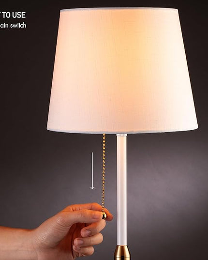 O'Bright Velum Floor Lamp - Elegant Linen Shade, Pull Chain Switch, Luxury Gold Handle, Modern Minimalist Design - Perfect for Living Room, Bedroom, Office - White - LeafyLoom