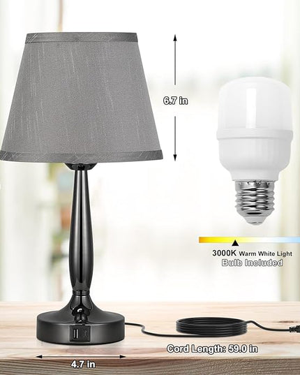 Kakanuo Touch Table Lamp for Bedroom, Small Bedside Lamp with USB C Charging Port, 3 Way Dimmable Touch Control Nightstand Lamp for Living Room and Office, LED Bulb Included - LeafyLoom