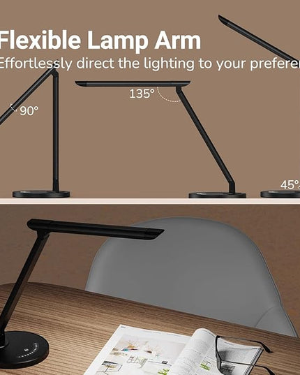 LED Desk Lamp, Eye-Caring Table Lamp with USB Charging Port, 35 Lighting Modes, Touch/Memory Function, Dimmable Reading Lamp Task Lamp Desk Lamps for Home Office (Black) - LeafyLoom