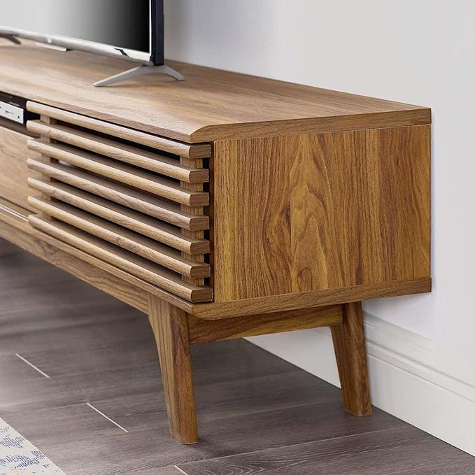 Modway Render 70" Mid-Century Modern Low Profile Entertainment TV Stand, 70 Inch, Walnut Walnut - LeafyLoom