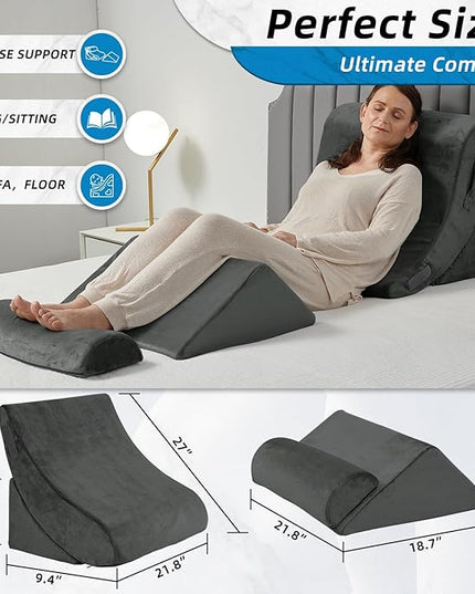 Axelrod Orthopedic Bed Wedge Pillow Set, Post Surgery Foam for Back, Neck and Leg Pain Relief Comfortable & Adjustable Ortho Pillows- Anti Snoring, Heartburn, Acid Reflux & GERD Sleeping Dark Grey - LeafyLoom