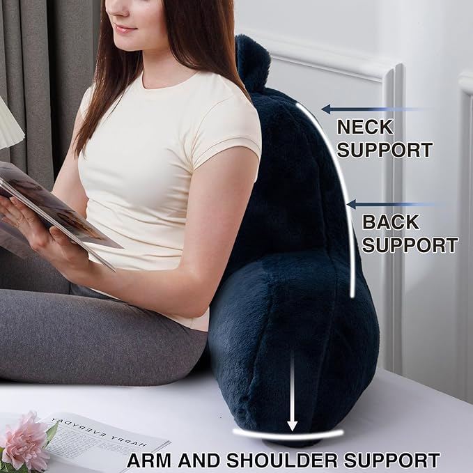 A Nice Night Faux Fur Reading Pillow Bed Wedge Large Adult Children Backrest with Arms Back Support for Sitting Up in Bed/Couch for Bedrest,Navy - LeafyLoom
