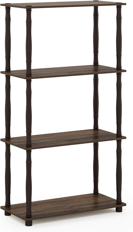 Furinno Turn-N-Tube 4-Tier Multipurpose Shelf Display Rack, Classic Tubes, Walnut/Brown - LeafyLoom