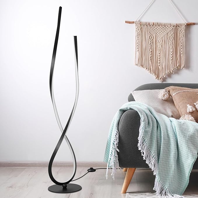 NUÜR Spiral Floor Lamp, 59" Tall Black LED Modern Standing Floor Lamp with Remote Control, Arched Bright Floor Lamps for Living Room Bedroom Office Home (Spiral Floor Lamp) - LeafyLoom