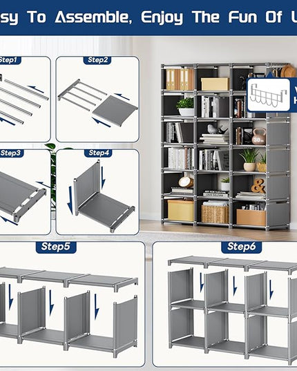 Mavivegue Book Shelf, 18 Cube Storage Organizer, DIY Bookcase, Metal Cube Bookshelf, Cubbies Closet Storage Organizer Shelves for Bedroom,Living Room,Home,Office - LeafyLoom