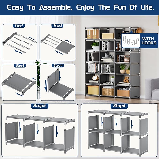 Mavivegue Book Shelf, 18 Cube Storage Organizer, DIY Bookcase, Metal Cube Bookshelf, Cubbies Closet Storage Organizer Shelves for Bedroom,Living Room,Home,Office - LeafyLoom